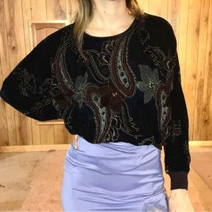 Vintage velvet rhinestone oversized blouse